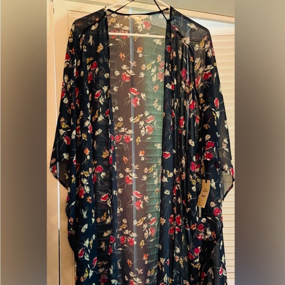 NWT Terra & Sky Blue Cove Floral Kimono, Size 3X